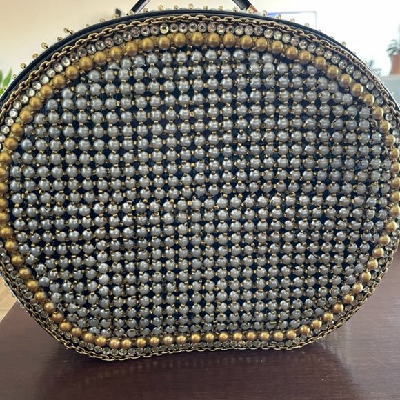 Stunning Upcycled Large Round Faux Patent Leather Handcrafted Handbag - Picture 2 of 12